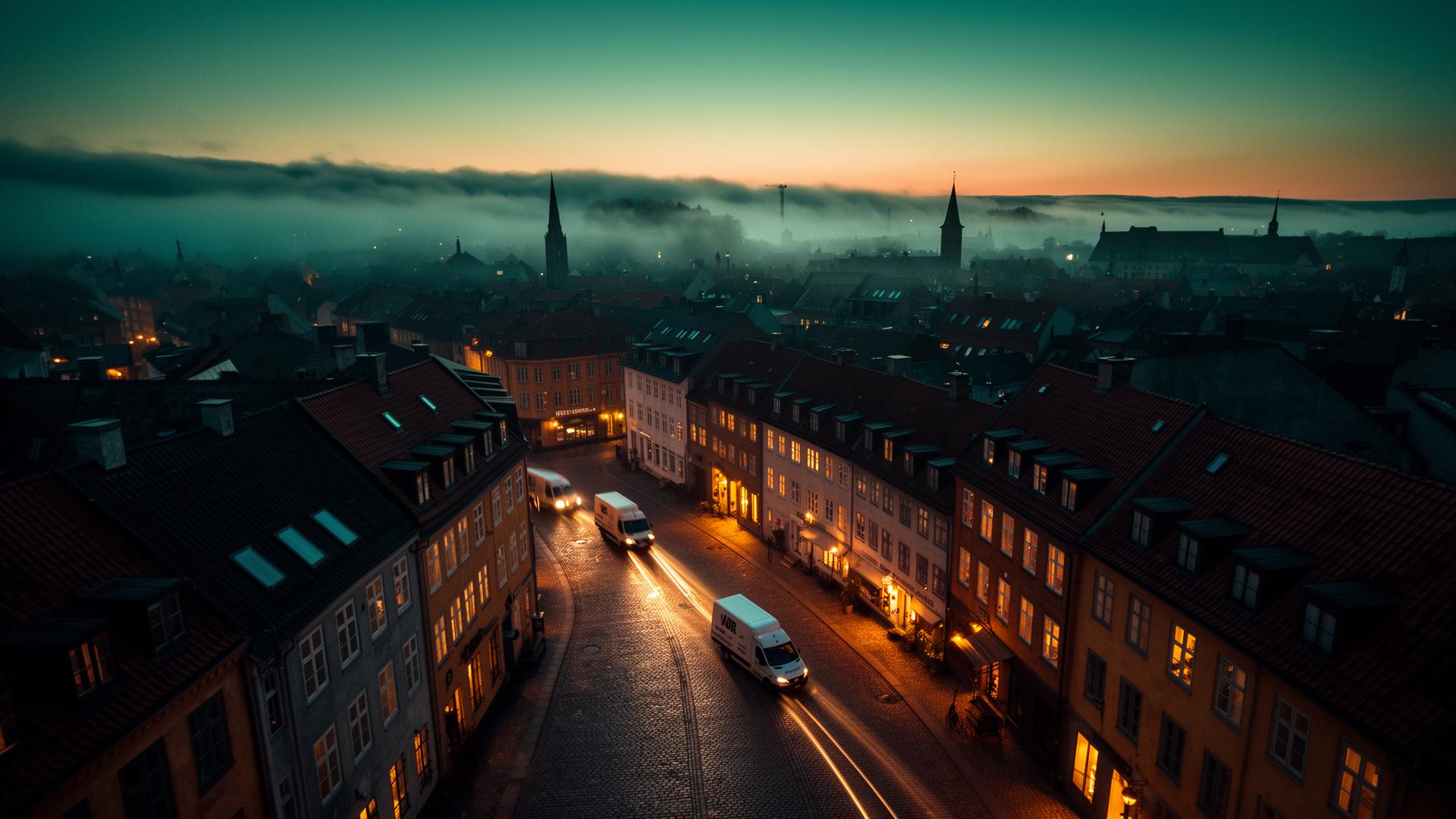 Pre-dawn distribution routes through a Scandinavian city